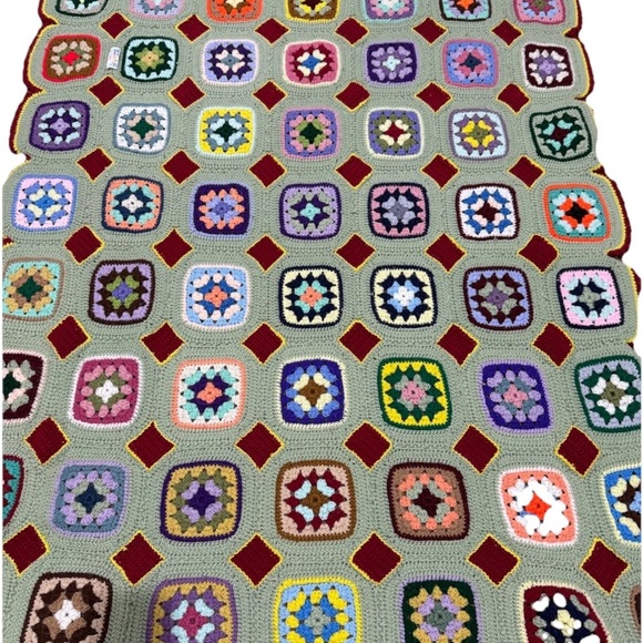 Vtg Handmade Colorful Granny Square Crochet Afghan Blanket Throw Style 60”x45” - Picture 2 of 4